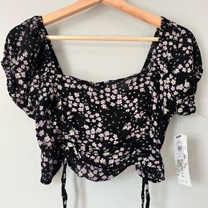 NWT black floral crop top